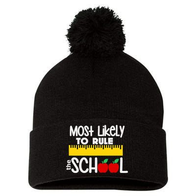 MOST LIKELY TO RULE THE SCHOOL RULER & APPLE Pom Pom 12in Knit Beanie