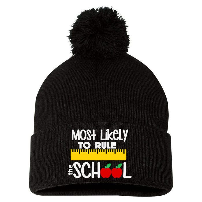 MOST LIKELY TO RULE THE SCHOOL RULER & APPLE Pom Pom 12in Knit Beanie