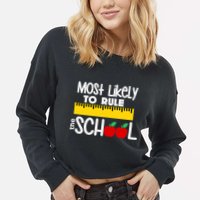 MOST LIKELY TO RULE THE SCHOOL RULER & APPLE Cropped Pullover Crew