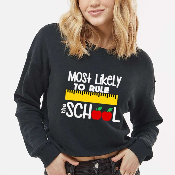MOST LIKELY TO RULE THE SCHOOL RULER & APPLE Cropped Pullover Crew