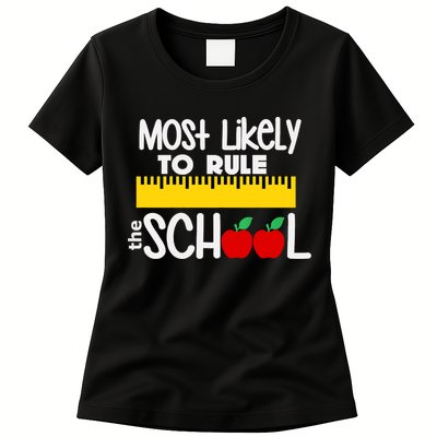 MOST LIKELY TO RULE THE SCHOOL RULER & APPLE Womens T-Shirt