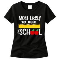 MOST LIKELY TO RULE THE SCHOOL RULER & APPLE Womens T-Shirt