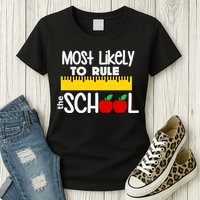 MOST LIKELY TO RULE THE SCHOOL RULER & APPLE Womens T-Shirt