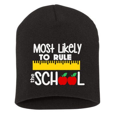 MOST LIKELY TO RULE THE SCHOOL RULER & APPLE Short Acrylic Beanie