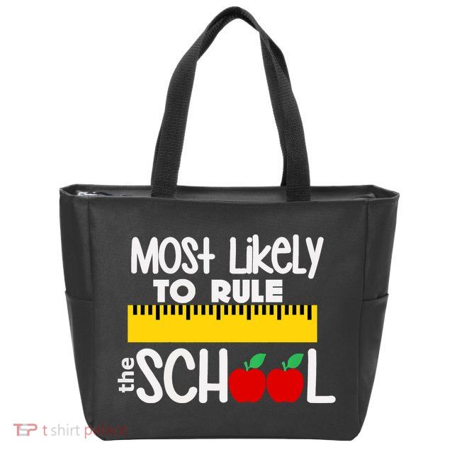MOST LIKELY TO RULE THE SCHOOL RULER & APPLE Zip Tote Bag