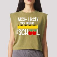 MOST LIKELY TO RULE THE SCHOOL RULER & APPLE Garment-Dyed Women's Muscle Tee
