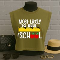 MOST LIKELY TO RULE THE SCHOOL RULER & APPLE Garment-Dyed Women's Muscle Tee
