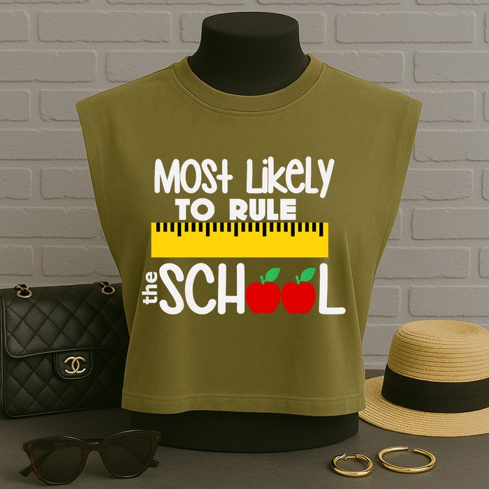 MOST LIKELY TO RULE THE SCHOOL RULER & APPLE Garment-Dyed Women's Muscle Tee
