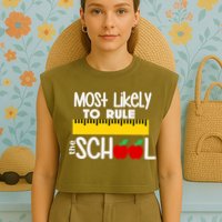 MOST LIKELY TO RULE THE SCHOOL RULER & APPLE Garment-Dyed Women's Muscle Tee