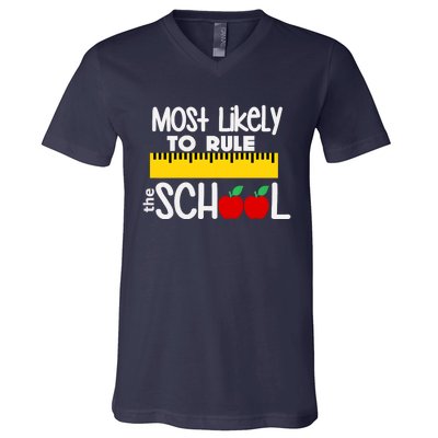 MOST LIKELY TO RULE THE SCHOOL RULER & APPLE V-Neck T-Shirt