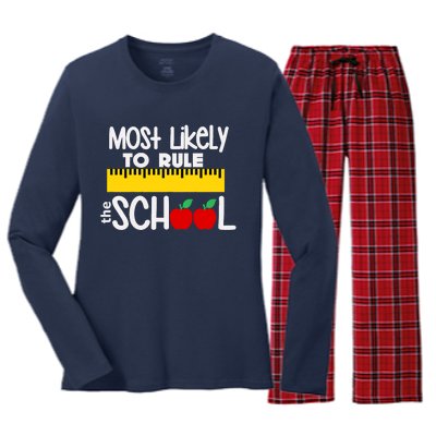 MOST LIKELY TO RULE THE SCHOOL RULER & APPLE Women's Long Sleeve Flannel Pajama Set 