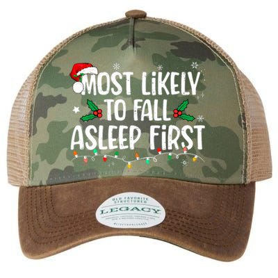 Most Likely To Fall Asleep First Funny Xmas Family Legacy Tie Dye Trucker Hat