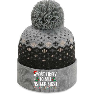 Most Likely To Fall Asleep First Funny Xmas Family The Baniff Cuffed Pom Beanie