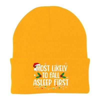 Most Likely To Fall Asleep First Funny Xmas Family Knit Cap Winter Beanie