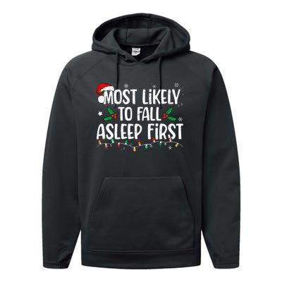 Most Likely To Fall Asleep First Funny Xmas Family Performance Fleece Hoodie