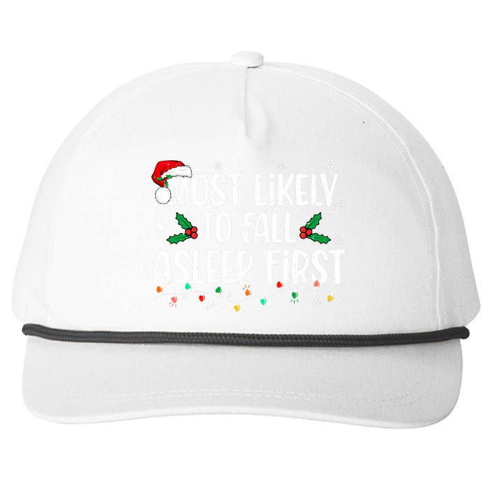 Most Likely To Fall Asleep First Funny Xmas Family Snapback Five-Panel Rope Hat