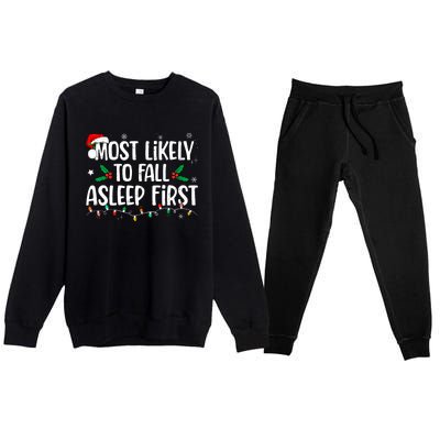 Most Likely To Fall Asleep First Funny Xmas Family Premium Crewneck Sweatsuit Set