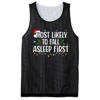 Most Likely To Fall Asleep First Funny Xmas Family Mesh Reversible Basketball Jersey Tank