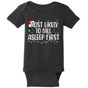 Most Likely To Fall Asleep First Funny Xmas Family Baby Bodysuit