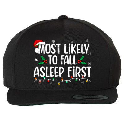 Most Likely To Fall Asleep First Funny Xmas Family Wool Snapback Cap