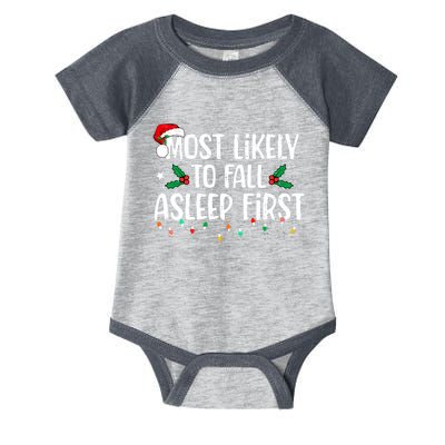 Most Likely To Fall Asleep First Funny Xmas Family Infant Baby Jersey Bodysuit