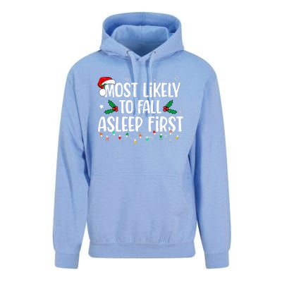 Most Likely To Fall Asleep First Funny Xmas Family Unisex Surf Hoodie