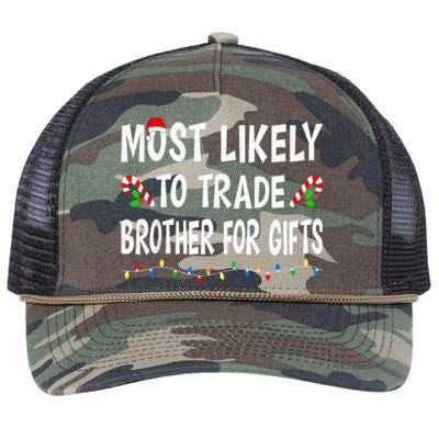 Most Likely To Trade Brother Gifts Funny Family Christmas Retro Rope Trucker Hat Cap