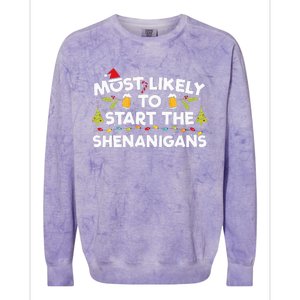 Most Likely To Start The Shenanigans Funny Family Christmas Colorblast Crewneck Sweatshirt