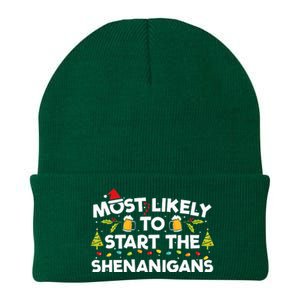 Most Likely To Start The Shenanigans Funny Family Christmas Knit Cap Winter Beanie