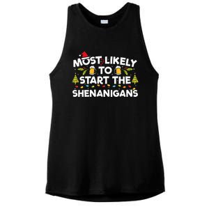 Most Likely To Start The Shenanigans Funny Family Christmas Ladies PosiCharge Tri-Blend Wicking Tank