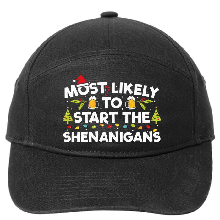 Most Likely To Start The Shenanigans Funny Family Christmas 7-Panel Snapback Hat