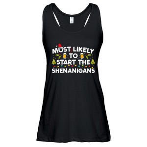 Most Likely To Start The Shenanigans Funny Family Christmas Ladies Essential Flowy Tank