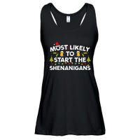 Most Likely To Start The Shenanigans Funny Family Christmas Ladies Essential Flowy Tank