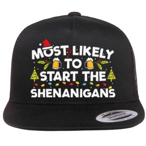 Most Likely To Start The Shenanigans Funny Family Christmas Flat Bill Trucker Hat