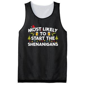 Most Likely To Start The Shenanigans Funny Family Christmas Mesh Reversible Basketball Jersey Tank