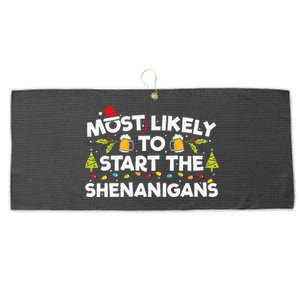 Most Likely To Start The Shenanigans Funny Family Christmas Large Microfiber Waffle Golf Towel