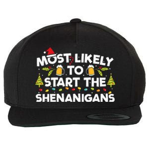 Most Likely To Start The Shenanigans Funny Family Christmas Wool Snapback Cap