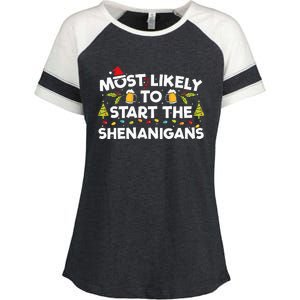 Most Likely To Start The Shenanigans Funny Family Christmas Enza Ladies Jersey Colorblock Tee