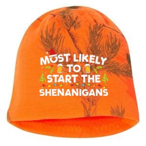 Most Likely To Start The Shenanigans Funny Family Christmas Kati - Camo Knit Beanie