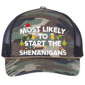 Most Likely To Start The Shenanigans Funny Family Christmas Retro Rope Trucker Hat Cap