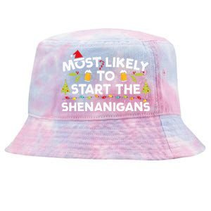 Most Likely To Start The Shenanigans Funny Family Christmas Tie-Dyed Bucket Hat