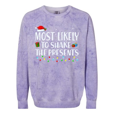 Most Likely To Shake The Presents Family Matching Christmas Colorblast Crewneck Sweatshirt