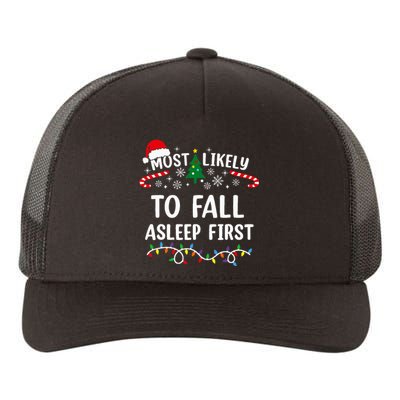 Most Likely To Fall Asleep First Funny Family Christmas Yupoong Adult 5-Panel Trucker Hat