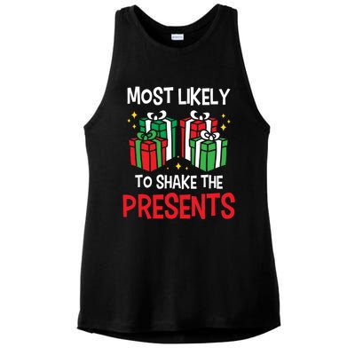 Most Likely To Shake The Presents Funny Holiday Christmas Gift Ladies PosiCharge Tri-Blend Wicking Tank