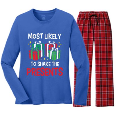 Most Likely To Shake The Presents Funny Holiday Christmas Gift Women's Long Sleeve Flannel Pajama Set 