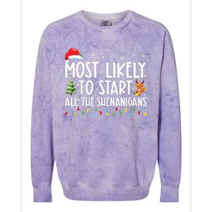 Most Likely To Start All The Shenanigans Family Xmas Holiday Colorblast Crewneck Sweatshirt