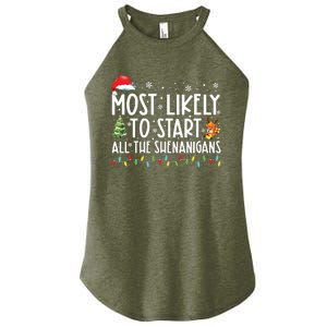 Most Likely To Start All The Shenanigans Family Xmas Holiday Women's Perfect Tri Rocker Tank