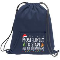 Most Likely To Start All The Shenanigans Family Xmas Holiday Sweatshirt Cinch Pack Bag