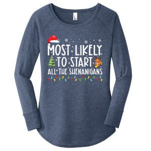 Most Likely To Start All The Shenanigans Family Xmas Holiday Women's Perfect Tri Tunic Long Sleeve Shirt