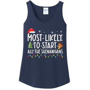 Most Likely To Start All The Shenanigans Family Xmas Holiday Ladies Essential Tank